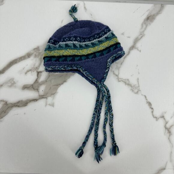 Ambler Womens Wool Beanie Hand Knit Blue Purple Winter Norwegian Scandinavian - Picture 6 of 6